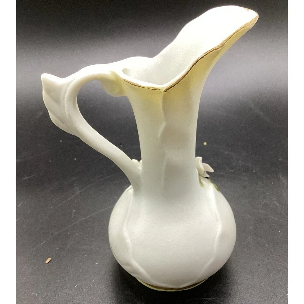 Vintage Miniature Pitcher‎ Vase W/ Applied Flowers Taiwan 4